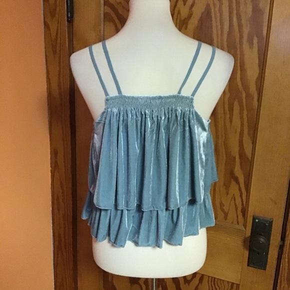 Y2K Xhilaration Blue Velvet Tiered Camisole Spaghetti Strap Top - Picture 10 of 10